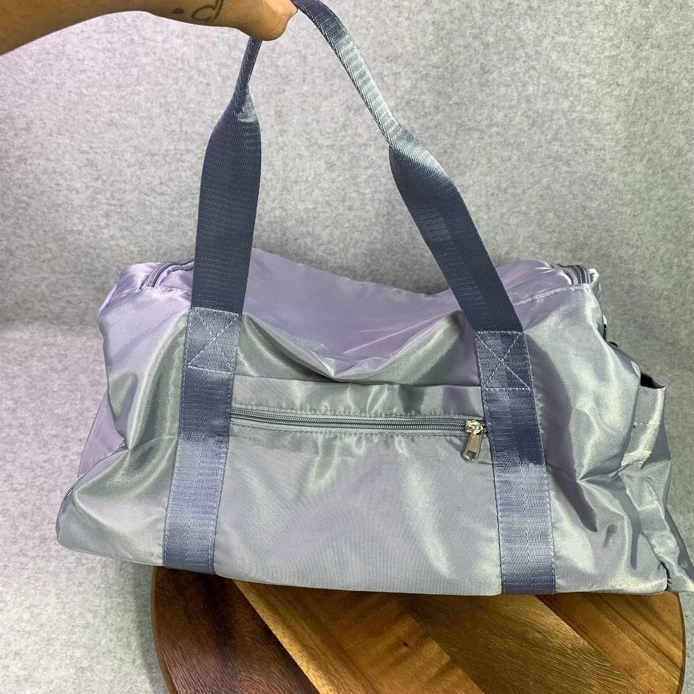 ZUOMANNI Nylon‎ Duffel Bag Gray Gym Travel Weekender Shoulder Strap Shoe Pocket